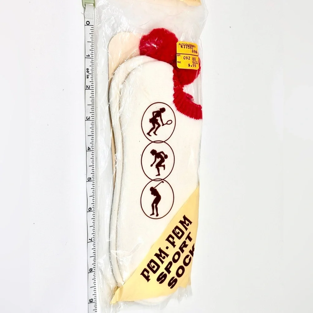 Vintage Pom-Pom‎ Sport Socks Novelty Athletic Crew Socks New Sealed